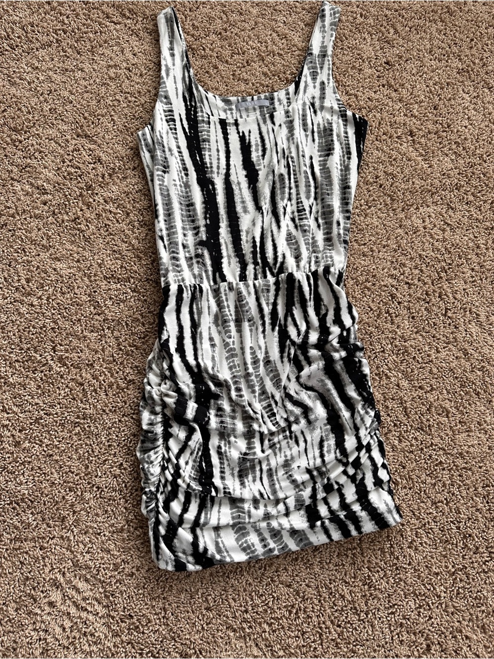 Tart Black & White Sleeveless Ruched Mini Dress